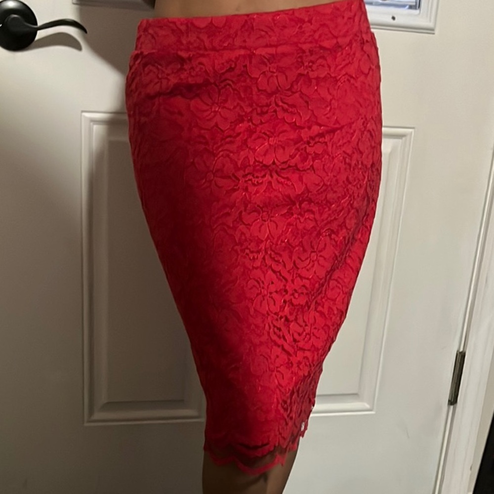 Elle Red Midi Pencil Skirt for Cocktail